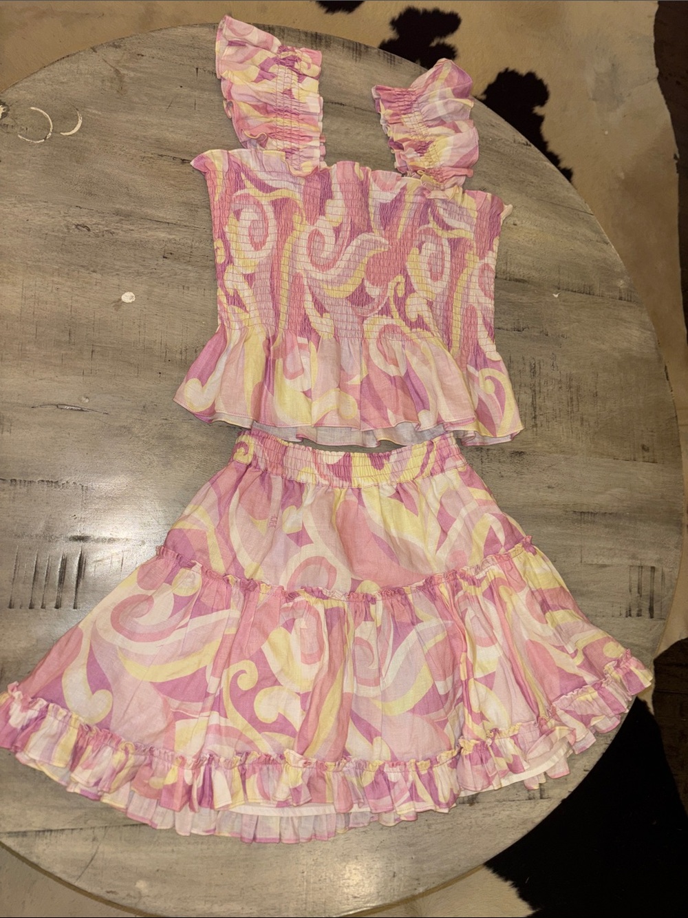 Hill House Pink and Yellow Swirl Mini Dress Set